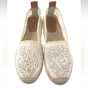 Chloe Cream Lace Espadrille Flats with Brown Heel Tabs